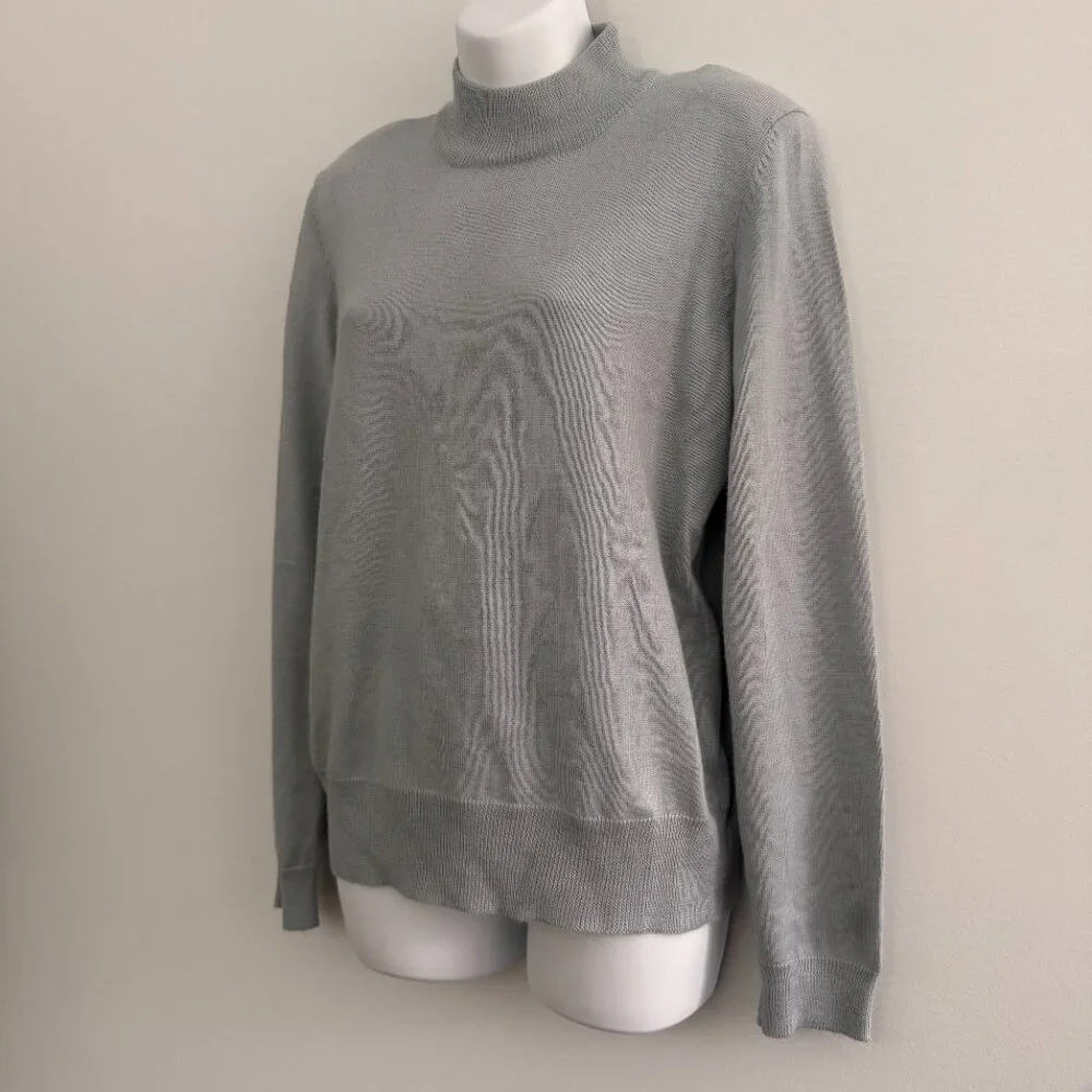 Vintage 1990's Kasper Knit Mock Neck Sweater | Icy Blue Gray | Size L - Picture 3 of 11